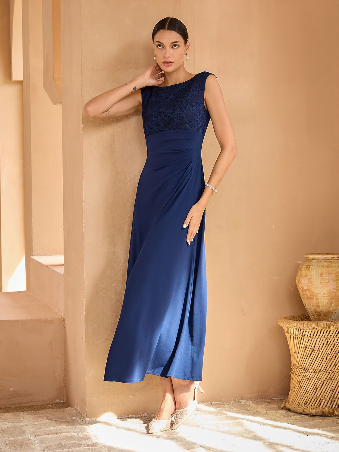 Lace Cowl Back Maxi Dress