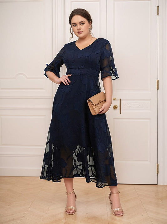 Curvy Ruffle Flutter Lace Maxi Dress