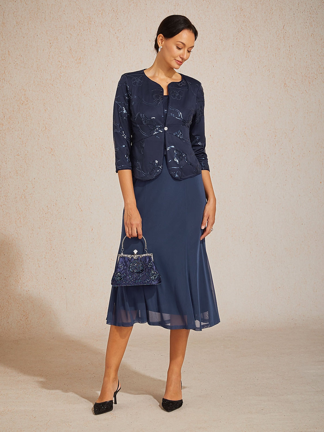 Midi Sequin Embroidered Jacket Dress