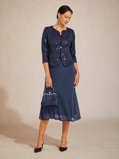 Midi Sequin Embroidered Jacket Dress