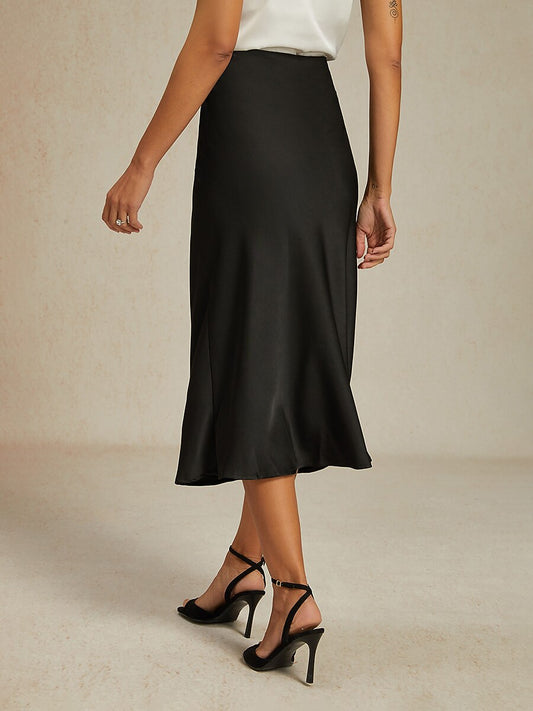 Black Satin Midi Skirt