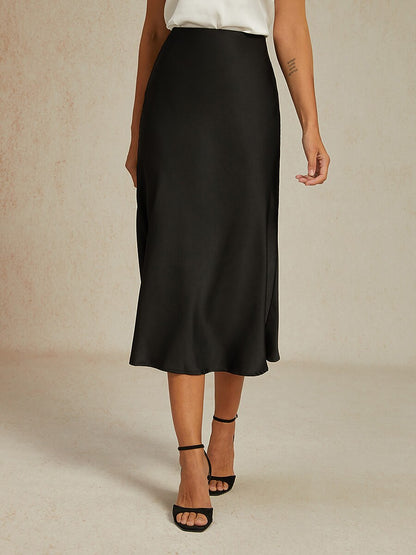 Black Satin Midi Skirt