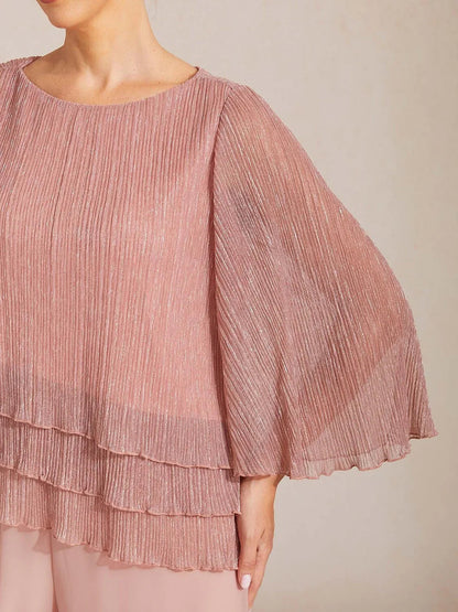 Metallic Chiffon Pleated Blouse