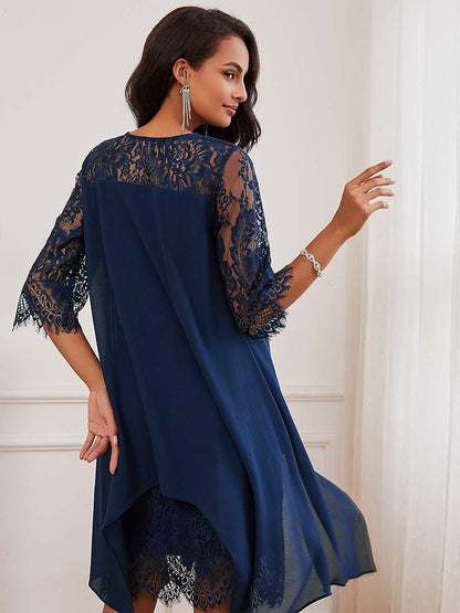 Lace Trim Chiffon Midi Dress