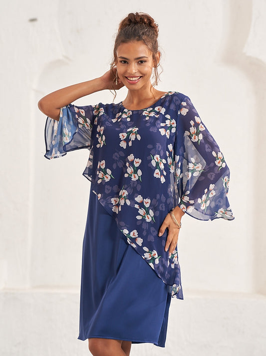 Floral Patchwork Chiffon Dress