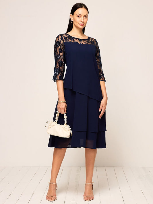Elegant Chiffon Sequin Layered Lace Dress