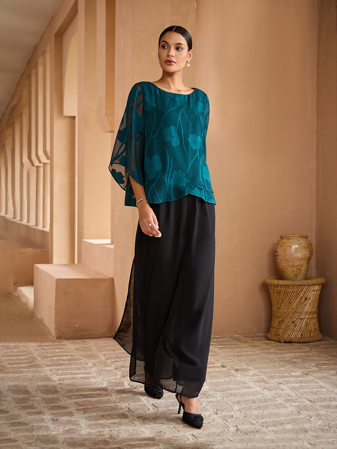 Floral Layered Chiffon Tops