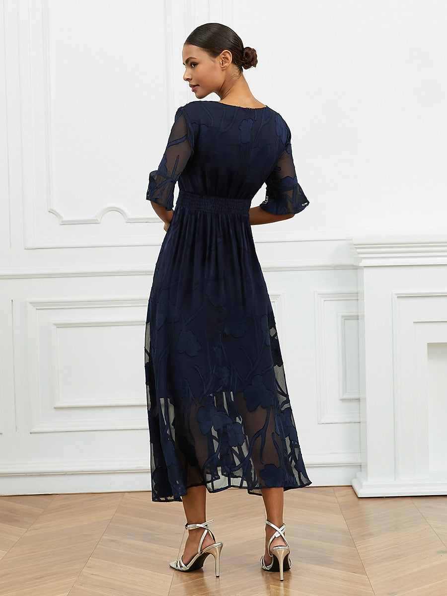 Curvy Ruffle Flutter Lace Maxi Dress