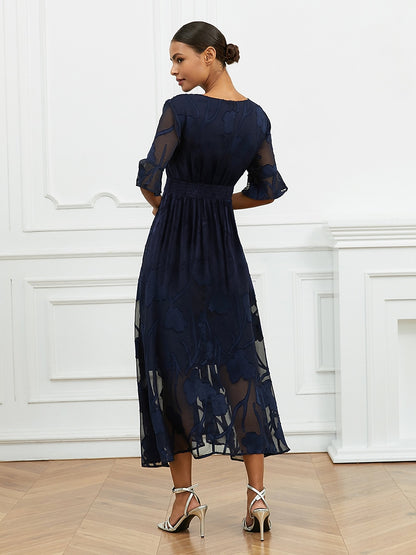 Curvy Ruffle Flutter Lace Maxi Dress