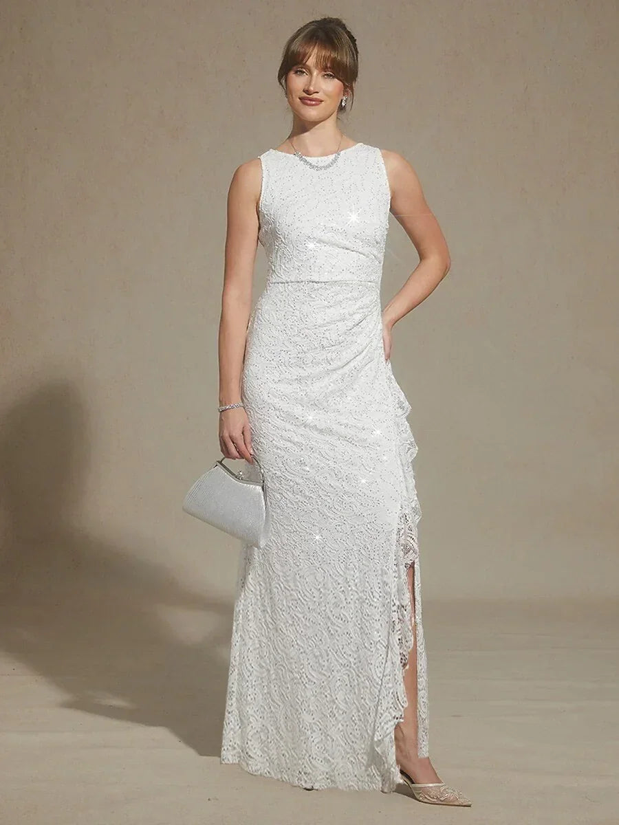 Maxikleid aus Spitze mit Pailletten und Rüschendetail