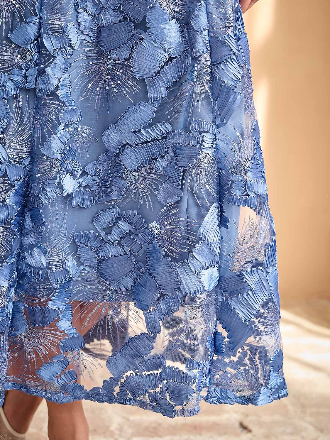 Rosette Sequin Lace Maxi Gown