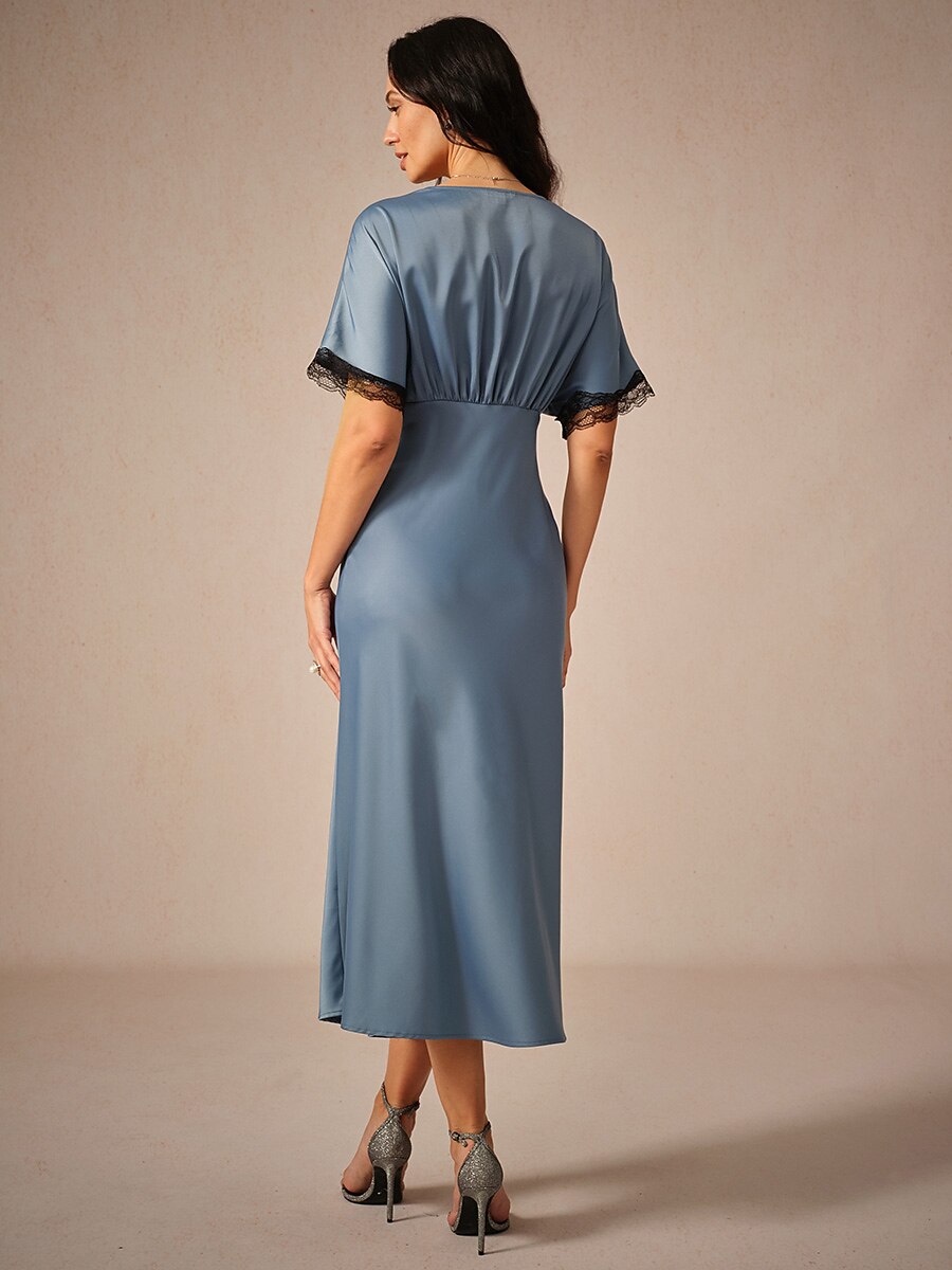 Satin-Lace-Trim-V-Neck-Dusty-Blue-Dress-Blue-S16484428