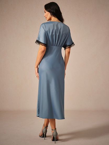 Satin-Lace-Trim-V-Neck-Dusty-Blue-Dress-Blue-S16484428