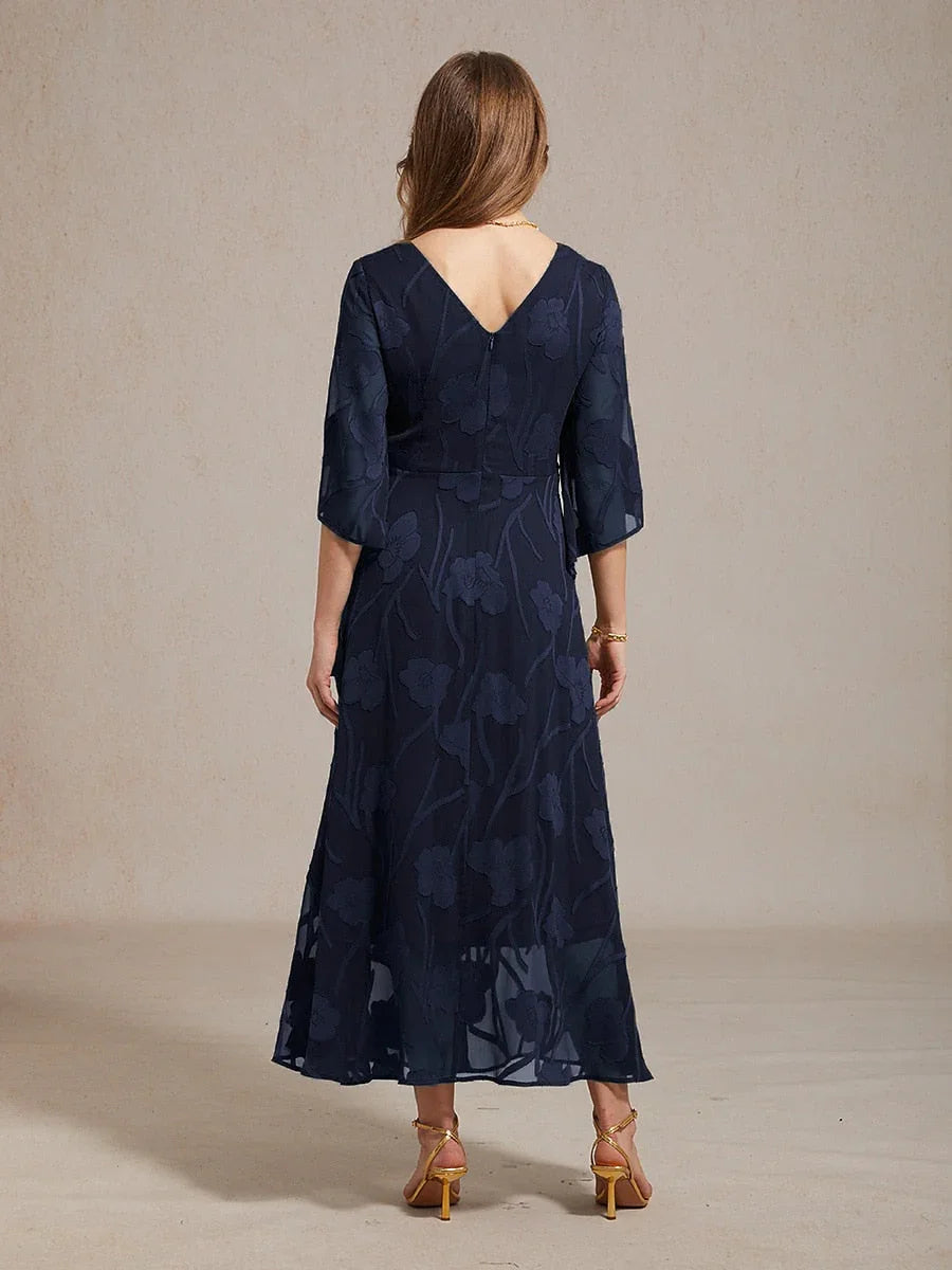 Lace Floral Twisted Ruffle Chiffon Maxi Dress