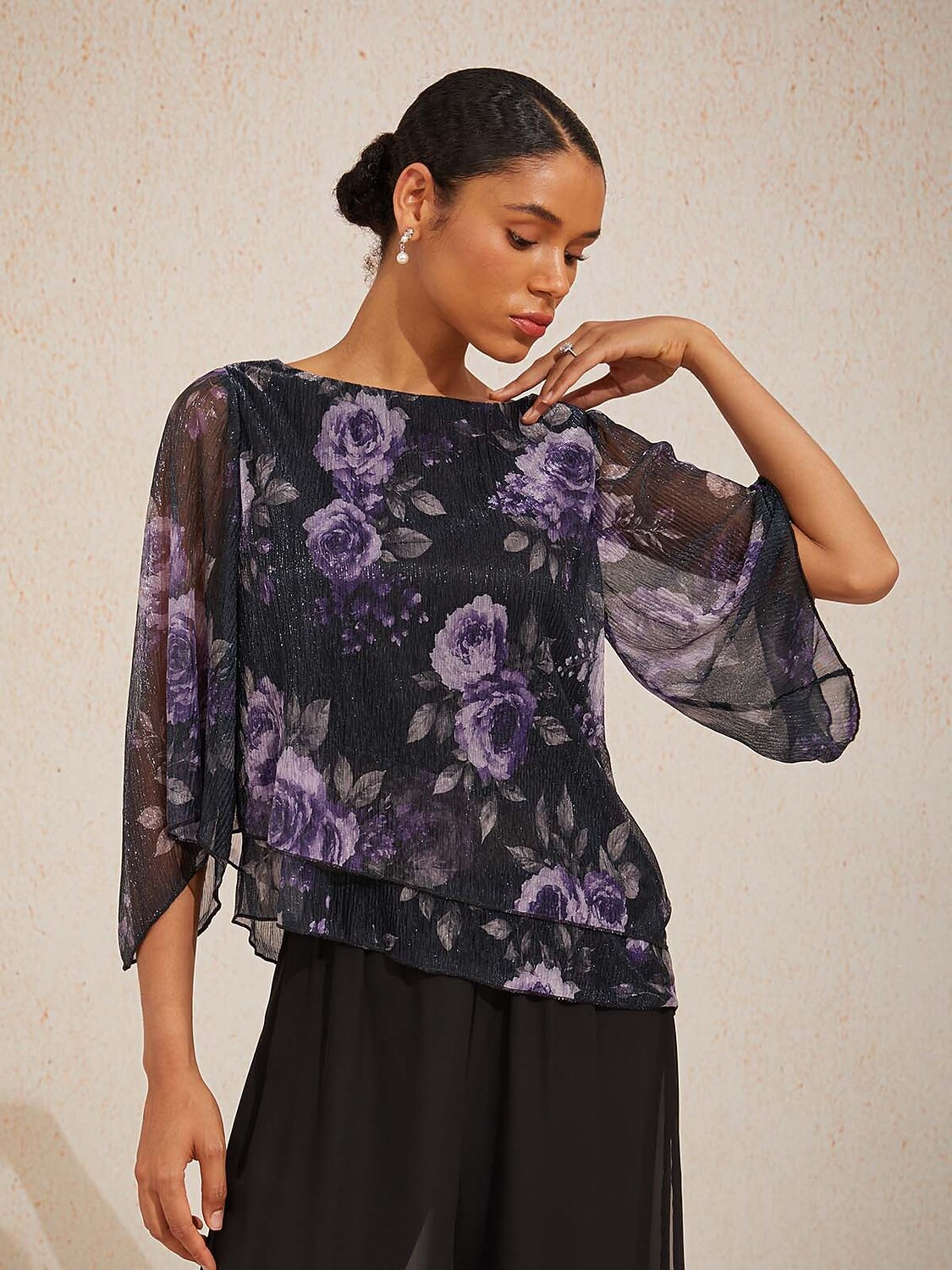 Pleated Layered Floral Blouse