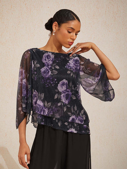 Pleated Layered Floral Blouse