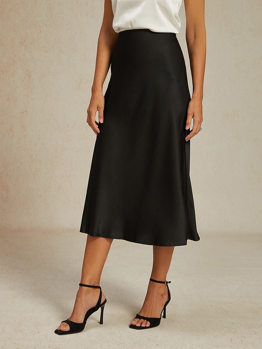 Black Satin Midi Skirt