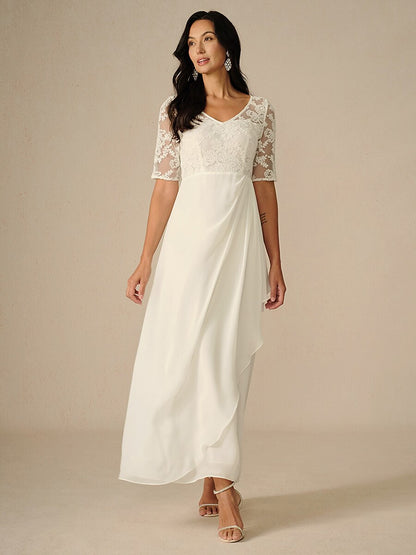 Lace V-Neck Summer Wedding Dress