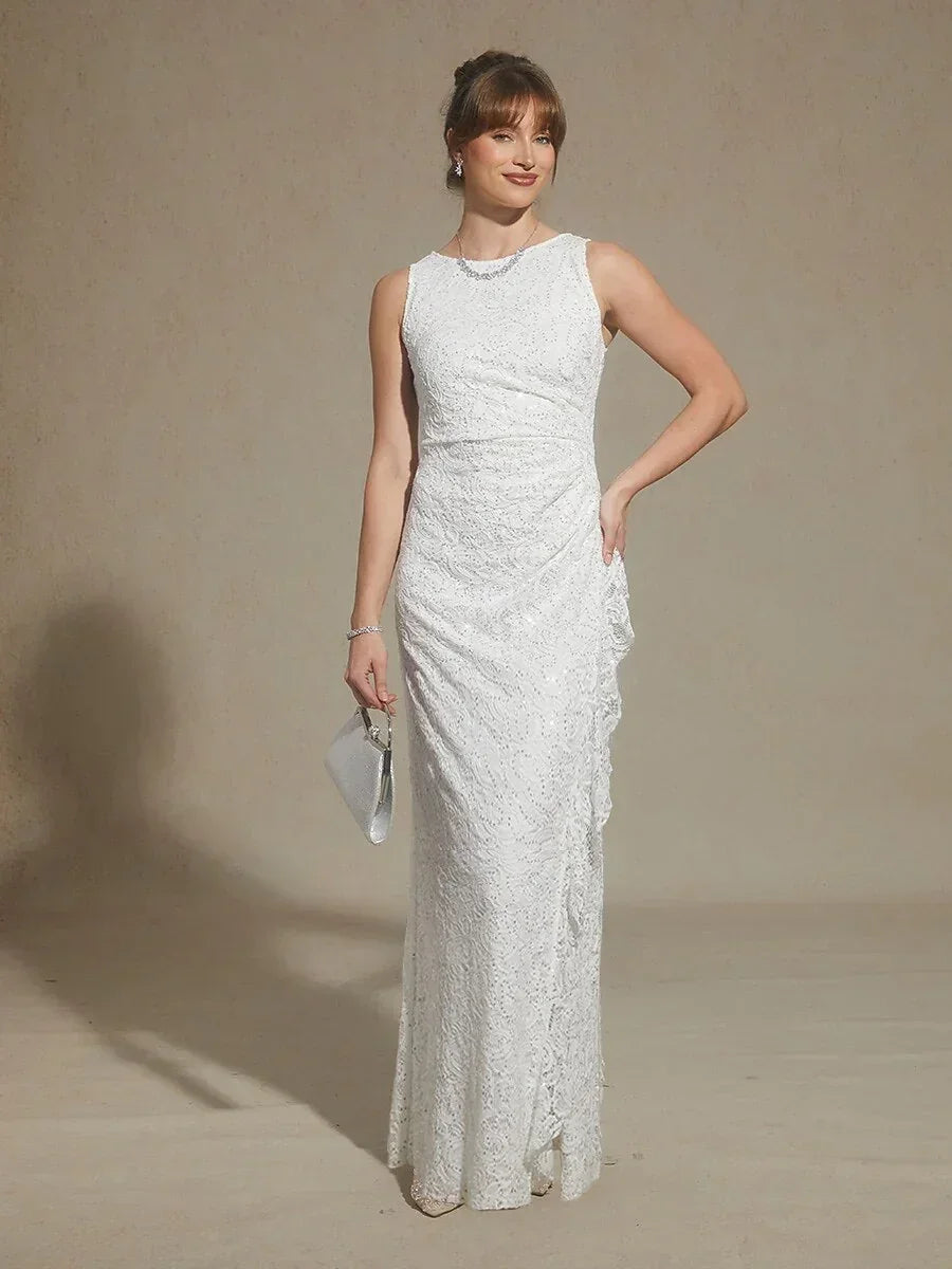 Maxikleid aus Spitze mit Pailletten und Rüschendetail
