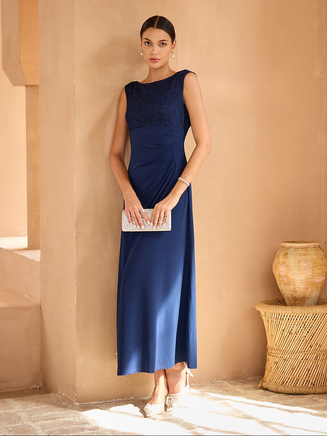 Lace Cowl Back Maxi Dress