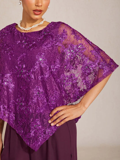Rosette Lace Batwing Top with Sequin Accent