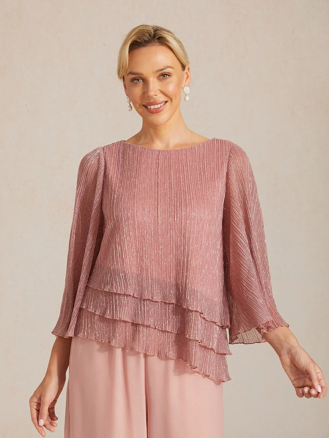Metallic Chiffon Pleated Blouse