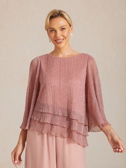 Metallic Chiffon Pleated Blouse