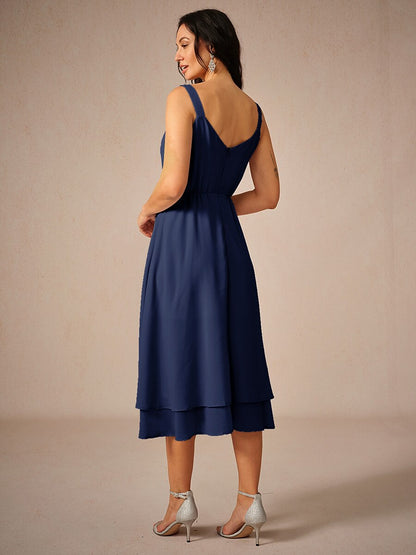 Chiffon Solid Color Lace Dress Set