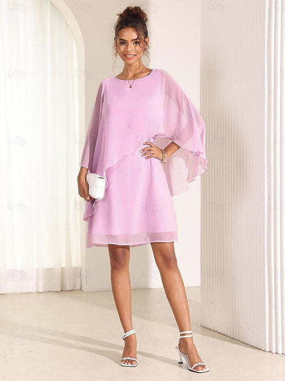 Pink Ruffle Flared Sleeve Chiffon Dress