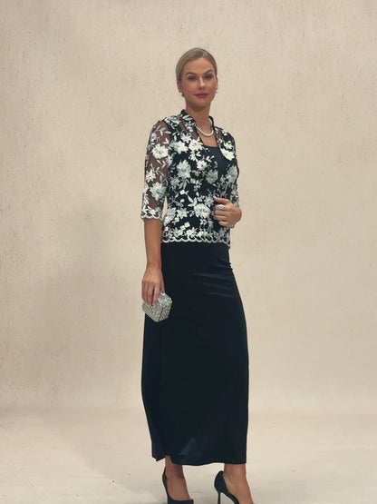 Embroidered Lace Jacket and Knit Tank Twinset