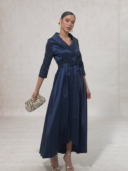 Stretch Taffeta Cocktail Dress with Tie Belt