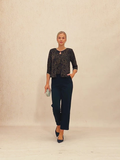 3/4 Sleeve Knit Mock Twinset with Floral Pattern