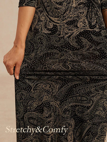 Paisley Wrap Midi Dress with Subtle Sequin Detail