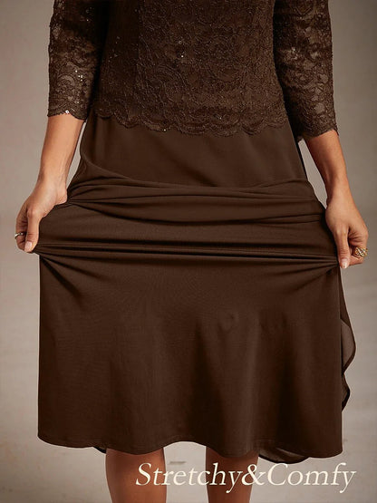 Robe élégante en dentelle et mousseline de soie, longueur thé