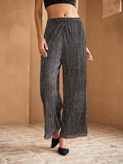 Wide Straight-Leg Chiffon Pants