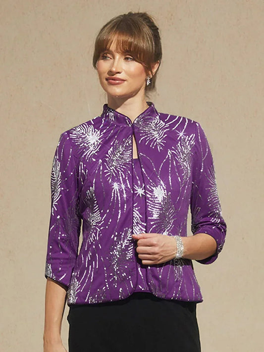 Elegant Mandarin Collar Sequin Twinset