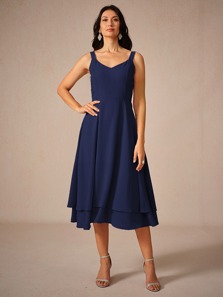Chiffon Solid Color Lace Dress Set