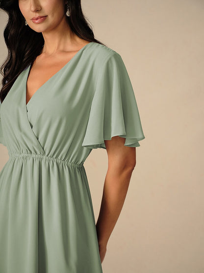 Elegant Pastel Pink A-Line Chiffon Dress