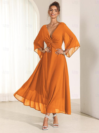 Twisted Ruffle Chiffon Maxi Dress