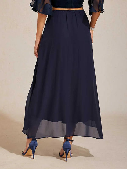 High-Low Overlay Chiffon Skirt with Lining