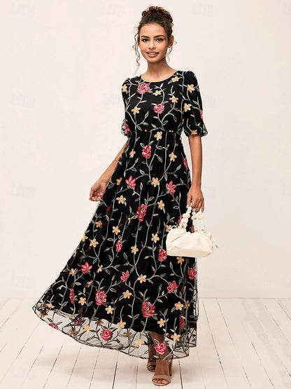 Floral Embroidered Lace Maxi Dress