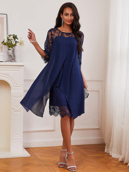 Lace Trim Chiffon Midi Dress