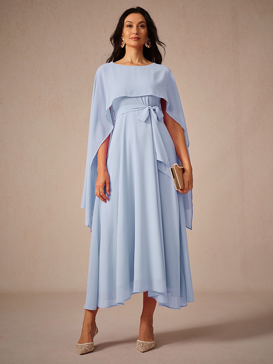 Belted Waist Chiffon Maxi Dress