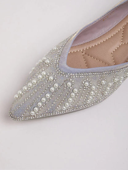 Embellished Pointed Flat Shoes with Pearls and Sequins