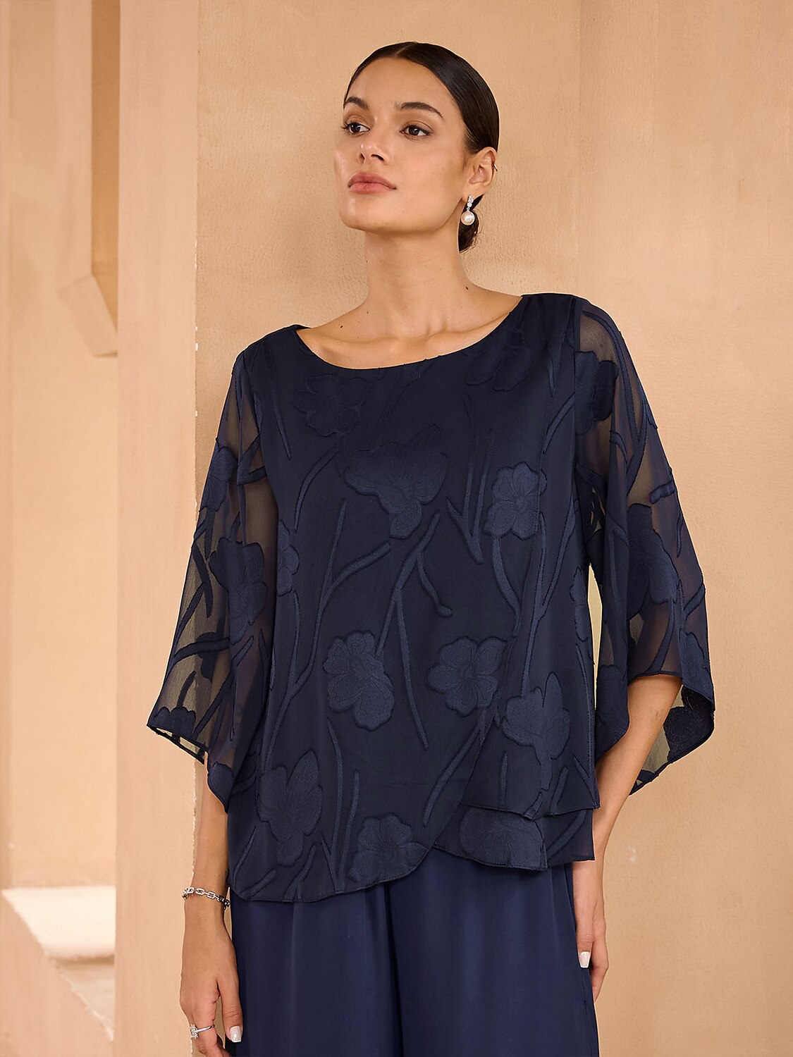 Floral Layered Chiffon Tops