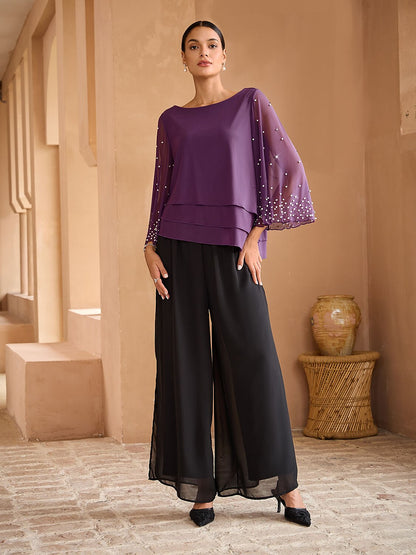 Beaded Layered Mesh Blouse