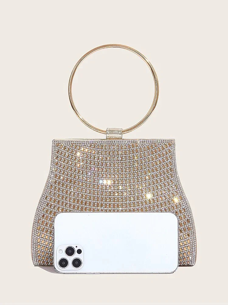Crystal Clutch with Gold Ring Handle C Elegant Bag