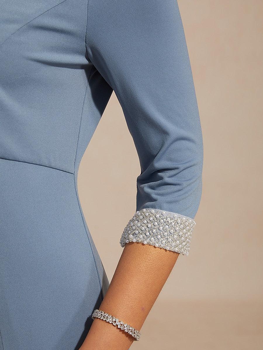 Empire Waist Jersey Dress with Beaded Cuff