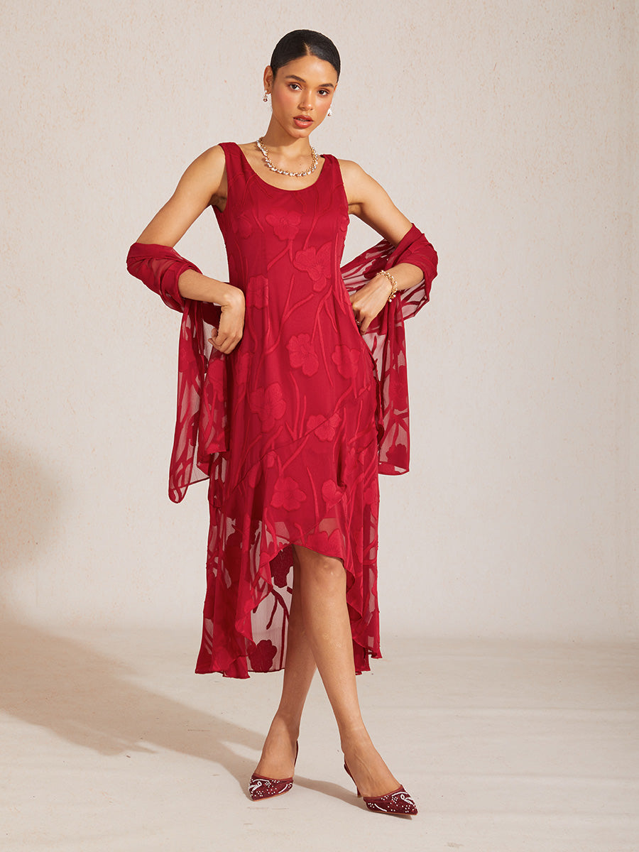 Sheer Floral Chiffon Shawl