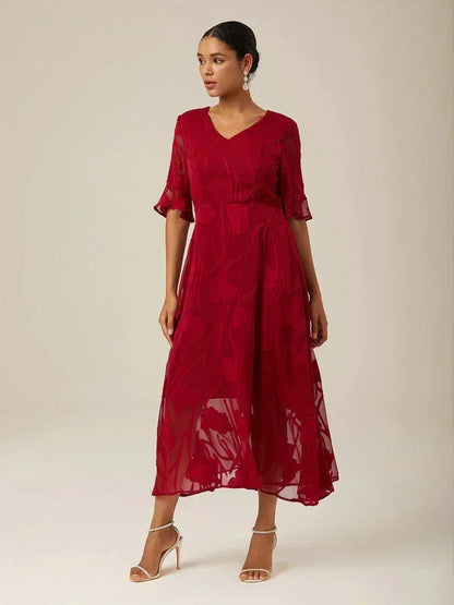 Ruffle Flutter Lace Maxi Dress